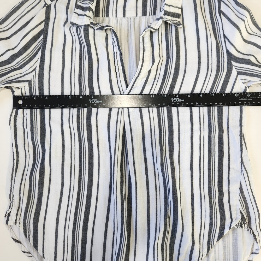 Dylan Striped V Neck Popover Top S Black White Casual Cotton‎ Double Layer Gauze - Picture 8 of 11